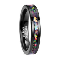 NUNCAD Damen Ring aus Wolfram Schwarz mit Zerkleinerte Opal Mehrfarbig 4mm Breit für Hochzeit Verlobung Valentinstag Größe 66 (21.0) von NUNCAD
