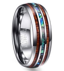 NUNCAD Damen Ring aus Wolfram Silber 8mm Herrenring mit Abalone-Muschel Holz Ring für Hochzeit Verlobung Freizeit Poliert Dom Größe 47(15.0) von NUNCAD
