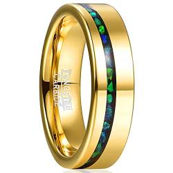 NUNCAD Damen Ring mit Opal Grün aus Wolfram Herrenring 6mm Vergoldet Partnerring Größe 57 von NUNCAD