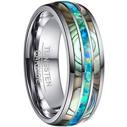 NUNCAD Damen Ring mit Opal Grün und Abalone Muschel Herren Partnerring aus Wolfram Silber 8mm als Hochzeitstag Ring Verlobungsring Lifestyle Ring Größe 67.2 (21.4) von NUNCAD