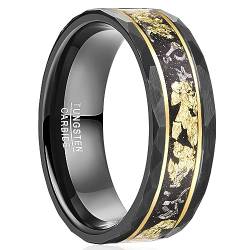 NUNCAD Gehämmerter Ring Herren Gold Wolfram Eheringe Schwarzer Männer Ringe Meteoriten Ring mit Goldenen Linien und Goldfolienpapier 8mm Größe 60 (19.1) von NUNCAD