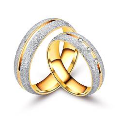 NUNCAD Gold Ring für Damen Herren Edelstahl Ring Eheringe Hochzeitsring Zirkon Inlay Ring Partnerringe Größe 65 von NUNCAD