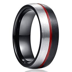 NUNCAD Herren Damen Schwarz Rot Ring aus Wolfram Unisex Schlichter Eheringe Verlobungsringe für Partner Größe 65 von NUNCAD