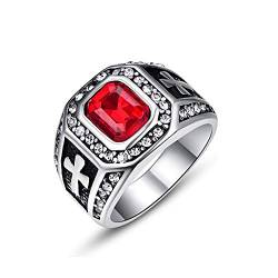 NUNCAD Herren Edelstahl Ring, Kreuz mit Zirkonia, Ring Comfort Fit Design für Hochzeit, Rot, Größe 67 (27) von NUNCAD
