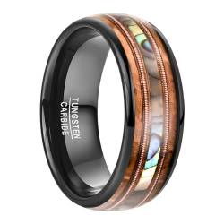 NUNCAD Herren Ring Schwarz Wolfram Ring mit Abalone-Muschel und Gitarrensaiten Holzring Eheringe 8mm Größe 67.2 von NUNCAD