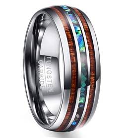 NUNCAD Herren Ring Wolfram Silber 8mm Breit Männer Ring mit holz und Abalone Muschel Poliert Dom Größe 66(21.0) von NUNCAD