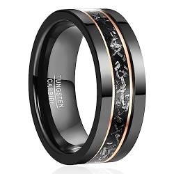NUNCAD Herren Ring aus Meteorit 8mm Schwarzer Ring Wolfram Ehering Verlobungs Ring mit Rosegold-Linie Polieren Größe 54.4 (17.3) von NUNCAD