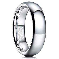 NUNCAD Herren Ring aus Wolframcarbid 6mm Silber Ehering Verlobungsring Partnersring Kuppel Stil Hochglanzpoliert Komfort Fit Größe 57 von NUNCAD