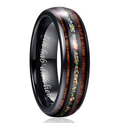 NUNCAD Koa Holz Ring für Herren Damen Schwarzer Wolfram Ring mit Feuer Opal 6mm Partnerring Ehering Größe 67.2 (21.4) von NUNCAD