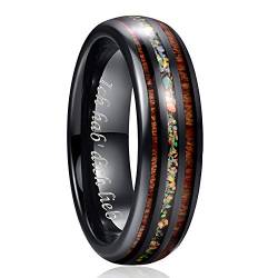 NUNCAD Mode Ringe für Herren/Damen Wolframcarbid Ring Breit 6 mm mit Feueropal und Koa Holz zum Mosaik schwarz als Freundschaftsring Verlobungsring Ehering Jahrestagring Größe 72 (22.9) von NUNCAD