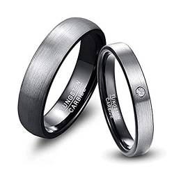 NUNCAD Paar Ringe Eheringe 4mm 6mm breit, Wolfram Ring Herren/Damen grau-schwarz für Hochzeit, Verlobung, Alltag und Hobby, Größe 57 (18.1) (4mm mit Zirkonia) von NUNCAD