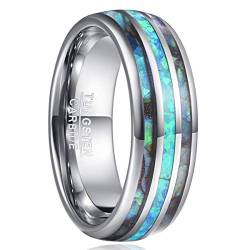 NUNCAD Partner Ring aus Wolframcarbid mit Opal und Abalone Muschel Unisex Ring für Hochzeit Schmuck Geschenk Größe 49.3 (15.7) von NUNCAD