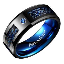 NUNCAD Personalisierte Ring Herren Schwarz Keltisch Verlobungsring Blau Drachen Wolfram Ring mit Graviert für Männer Frauen Hochzeitsring 8mm von NUNCAD