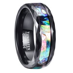 NUNCAD Pop Ring Frauen 8mm breit schwarz Unisex Ring aus Wolframcarbid mit irisierter Abalone-Muschel perfekt für Hochzeit Verlobung Lifestyle Größe 54.4 (17.3) von NUNCAD