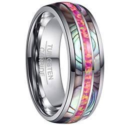 NUNCAD Ring Damen/Herren Silber 8mm Opal + Muschel Unisex Wolfram Ring Comfort Fit Design für Hochzeit Alltag und Jahrestag Größe 72.0 (22.9) von NUNCAD