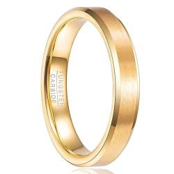 NUNCAD Ring Damen Herren Gold Wolfram Ringe 4mm Breite Unisex Partnerring Modering Eheringe Größe 58 von NUNCAD