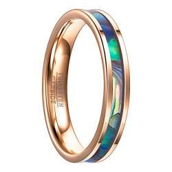 NUNCAD Ring Damen Rosegold 4mm mit Muschel Unisex Ring aus Wolfram für Hochzeit Verlobung Alltag Freizeit und Fashion Größe 49.3 von NUNCAD