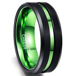 NUNCAD Ring Damen Wolfram 8mm, schwarz-grün, mit grünem Groove, Comfort-Fit, Ring Hochzeit Unisex, Verlobung, Ehering für Liebe, Partnerschaft, Größe 54.4 (17.3) von NUNCAD