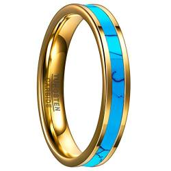 NUNCAD Ring Damen Wolfram Gold 4mm Ring Unisex aus Wolframcarbid mit Türkis Design Ring für Fasching Fashion Hochzeit Verlobung und Geburtstag Größe 58 von NUNCAD