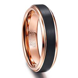 NUNCAD Ring Damen schwarz + Rosegold 6mm gebürstet Wolfram Fashion Ring für Frauen/Mädchen Ehering Ring für Hochzeit Größe 60.0 (19.1) von NUNCAD