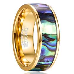 NUNCAD Ring Herren Damen Gold Wolframcarbid Ring mit Hart Abalone Muschel Breite 8mm Ehering Verlobungsring Partner Ring Größe 60 von NUNCAD