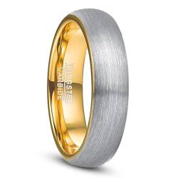 NUNCAD Ring Herren Silber Gold aus Wolfram Ring 6mm Eheringe Hochzeitsring Verlobungsring Freundschaftsring Gebürstetes Finish Größe 57 (18.1) von NUNCAD