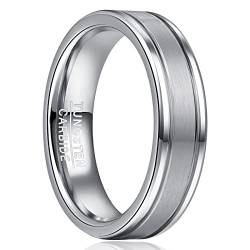 NUNCAD Ring Herren Wolfram Ringe Damen Silber Eheringe Verlobungs Ringe für sie und ihn Gebürstet Feine Rillen Polierte Kanten Größe 54.4 (17.3) von NUNCAD