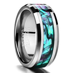 NUNCAD Ring Herren Wolfram Ringe mit Abalone Muschel 8mm Breite Unisex Partnerring Modering Eheringe Größe 66 (21.0) von NUNCAD