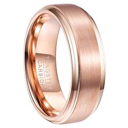 NUNCAD Ring Männer Rose Gold galvanisiert, Wolframcarbid 8mm breit, gebürstete Oberfläche und Matte Verarbeitung, Hochzeit, Verlobung, Hobby und Eigenschaft, Größe 65 von NUNCAD