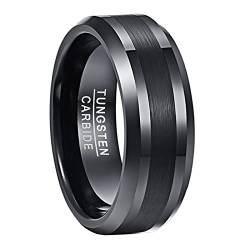 NUNCAD Ring Schwarz Herren/Damen 8mm Matt Gebürstet aus Wolfram, Fashion Ring Unisex für Lifestyle, Geschenk und Alltag, Größe 66 von NUNCAD