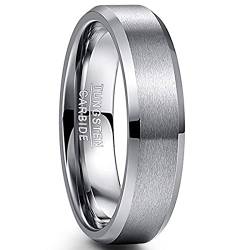 NUNCAD Ring Silber Herren Damen 6mm Wolfram Ring für Partner Größe 56 von NUNCAD