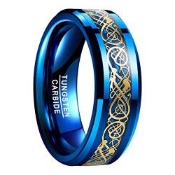 NUNCAD Ring Wolfram Herren/Damen 8mm Breit Blau Keltische Drachen mit Kohlefasern für Hochzeit Verlobung Trauung und Geburtstag Größe 66(21.0) von NUNCAD