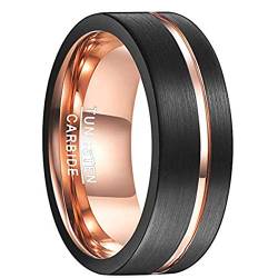 NUNCAD Ring für Verlobung 8mm breit schwarz/Rosegold Wolfram Ring Unisex mit rosegoldenem Einschnitt in der Oberfläche Größe 61.0 (19.4) von NUNCAD