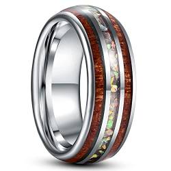 NUNCAD Ring mit Holz Herren Damen Opal Ring 8mm Silber Wolframcarbid Ehering Freundschaftsring Größe 67.2 von NUNCAD