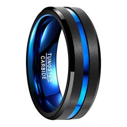 NUNCAD Ringe Herren/Damen Wolfram Herren Ring 8mm Herrenmodeschmuck Ehering Verlobungsring Freundschaftsring Lifestyle-Ring Schwarz+blau Größe 67.2 (21.4) von NUNCAD