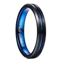 NUNCAD Ringe Herren Damen Schwarz Blau Wolframcarbid Unisex Ring 4mm Ehering Verlobungsring Freundschaftsring Lifestyle-Ring Größe 66 von NUNCAD