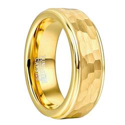 NUNCAD Ringe Herren Gehämmerter Wolfram Ring für Verlobungs 14K Gold Ehering Hochzeitsring Gebürstet Facettiert Stufenkante Größe Größe 62 (19.7) von NUNCAD