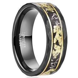 NUNCAD Ringe Herren Gold Wolfram Ring für Männer 8mm Schwarzer Gehämmert Ring mit Goldenen Linien Meteorit Ringe aus Goldfolienpapier 8mm Größe 67.2 (21.4) von NUNCAD
