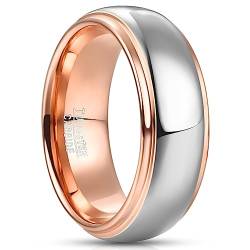 NUNCAD Rosegold Ring Herren Damen Wolfram Verlobungsringe für Männer Frauen Ring 8mm Silber Poliertes Finish Kuppelstil Größe 57 (18.1) von NUNCAD