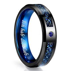 NUNCAD Schwarz + Blau Ring für Männer Frauen Keltischer Drache Wolframcarbid Ring 6mm Unisex Partner Ring Freundschaftsring Verlobungsring Größe 66 von NUNCAD