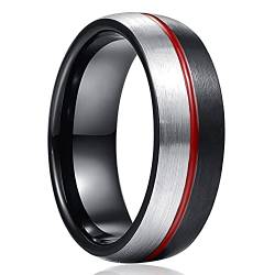 NUNCAD Schwarz Ring Damen Herren mit Rot Rille aus Wolfram Eheringe Verlobungsringe für Männer Frauen Größe 55 von NUNCAD