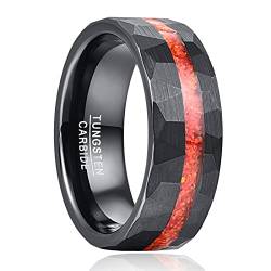 NUNCAD Schwarz Ring für Männer Rot Opal Ringe aus Wolfram Hammered Ring für Herren 8mm Gebürsteter Fläche Größe 62 (19.7) von NUNCAD