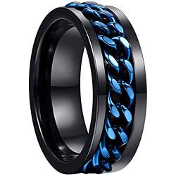 NUNCAD Schwarz Ringe für Herren Damen Wolfram Partner Ring mit Blau drehbare Ketten Inlay als Freundschaftsringe Hochzeitsring Verlobungsringe und Jahrestag Ringe Größe 57 (18.1) von NUNCAD