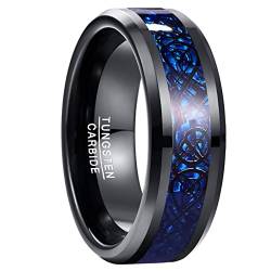 NUNCAD Schwarzer Ring Wolfram Herrenring mit Keltischen Drachen Männer Ring mit Blue Kohlefasern Partnerringe 8mm Poliert Größe 63.4 (20.2) von NUNCAD