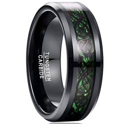 NUNCAD Unisex Ring Paare Wolfram mit Keltischen Drachen + Kohlefasern Grün für Hochzeit Valentinstag Trauung Party Größe 71(22.6) von NUNCAD