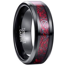 NUNCAD Unisex Ring Paare Wolfram mit Keltischen Drachen + Kohlefasern Rot für Hochzeit Valentinstag Trauung Party Größe 60.0 (19.1) von NUNCAD