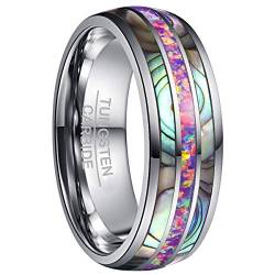 NUNCAD Unisex Ring mit Lila Opal + Abalone-Muschel Silber aus Wolfram Partnerring als Ehering Verlobungsring Größe 67.2 (21.4) von NUNCAD