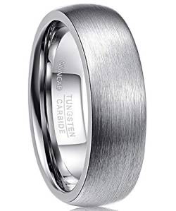 NUNCAD Wolfram Ring Damen Herren Silber 7mm Ehering Partnerring Men Schmuck Fashion mit gebürsteter Oberfläche Größe 52 (16.6) von NUNCAD