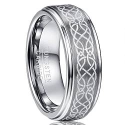 NUNCAD Wolfram Ring Herren/Damen Silber Keltisch 8mm mit keltischen Knoten Design für Hochzeit, Partnerschaft, Geburtstag und Private Anlässe, Größe 58 (18.5) von NUNCAD