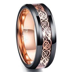 NUNCAD Wolfram Ring Herren Damen Schwarz Roségold Keltischer Drachen Ring mit Kohlefaser als Ehering Verlobungsring Hochzeitsring Größe 54.4 (17.3) von NUNCAD